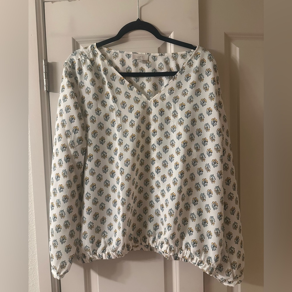LOFT Floral Pattern Top in Blue and Yellow